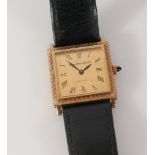 9ct yellow gold Bueche Girod dress watch, with square dial and Roman numerals,