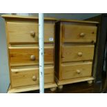 Pair of modern pine 3 drawer bedside cabinets