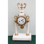 French Empire style gilt striking mantel clock by Japyfrers on white marble base