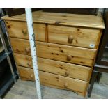 2' 6" modern pine chest of 3 long and 2 short drawers
