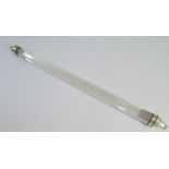 Unusual glass ruler with white metal horse head ends - glass rod 41cm long In very