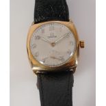 Vintage Omega gents wristwatch, yellow metal with subsidiary seconds dial.