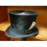 Silk top hat retailed by Witte of Riga - measures internal 16cm by 19.