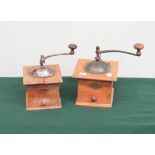 2 old wooden coffee grinders