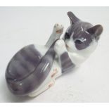 Royal Copenhagen model of a kitten playing with its tail 11 cm long