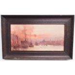 An oak framed painting of London Dock scene signed J Hyde Pownall