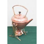 Arts and crafts style copper kettle on stand with spirit burner