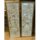 Pair of framed needlework pictures of young girls