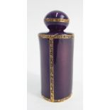 White metal gilt and amethyst purple enamel scent bottle of cylindrical form with domed screw top