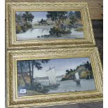 Pair of gilt framed Japanese silk work pictures