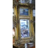 Victorian style bevelled wall mirror with picture over in a decorative gilt frame