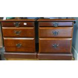 Pair of modern mahogany 3 drawer bedside chests