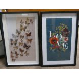 Two modern pictures - Love and a butterfly style collage