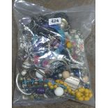 Assorted bag of costume jewellery and beads - ideal for crafters and jewellery makers.