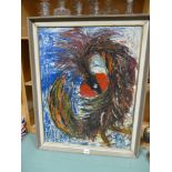 Modern art oil on board painting of a bird - phoenix or firebird,