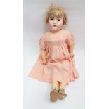 Large bisque head doll with open mouth,