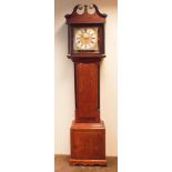 Early 19th century oak cased 8 day movement grandfather clock with square brass and silver dial by