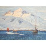 Oil on canvas Hullgren c.1920 of a marine scene - size 43.