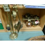 Brass companion set, trivet, various other small brass ornaments etc.