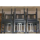 Set of 6 blue painted dining chairs with panel seats