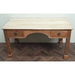 French pine Scrubbed deal top table on cherry base fitted 2 drawers 4'6 x 2'4
