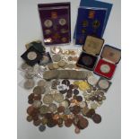 A collection of mostly English coins to include Victorian crowns, 4 shilling pieces,