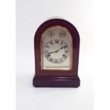 Edwardian chiming mantel clock with silver dial in mahogany case