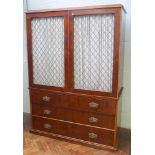 Victorian walnut linen press fitted 3 long drawers and Regency style lattice panel doors,