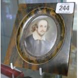 Small miniature in a faux tortoiseshell frame, miniature measures 8 x 6.