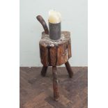 Heavy rustic wooden candle holder on legs