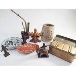 Collection of interesting oriental items to include soapstone carvings, crackle ware vase,