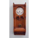 Edwardian arts and crafts wall clock in light ash case with striking movement stamped Prima Visi