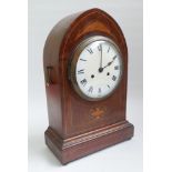Large Edwardian striking mantel or bracket clock in inlaid mahogany case 18" tall x 11.