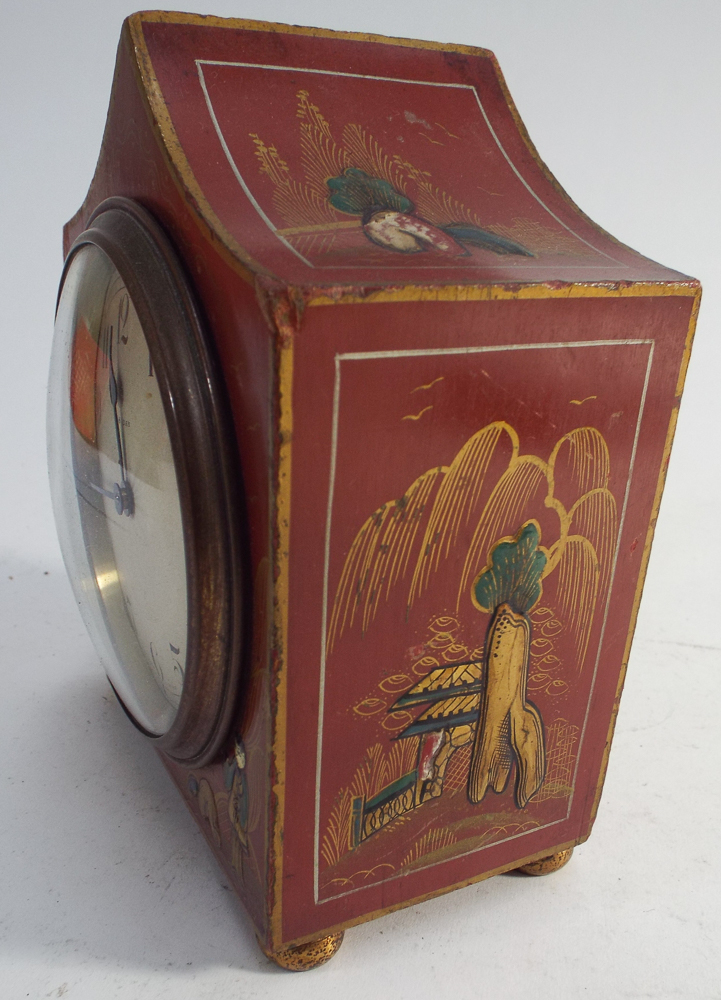 1920's red lacquer chinoiserie mantel clock with 8 day movement - measures 15cm tall - Bild 2 aus 3