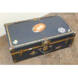 Metal bound travelling trunk 28" x 15" x 9" deep