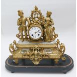 French striking marble and gilt figure mounted mantel clock with stand