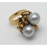 large vintage grey baroque pearl cocktail ring,