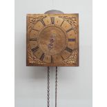 30 hour wall clock with strike with square brass dial and single hand,