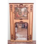 Large 19th century Continental painted mirrored wall panel with picture over,