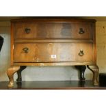 Low bow front walnut chest of 2 drawers on cabriole feet