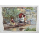 Robert Groves watercolour of children on a punt 14" x 10"