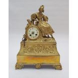 French striking mantel clock in gilt lady figure mounted ormolu case 17" high overall