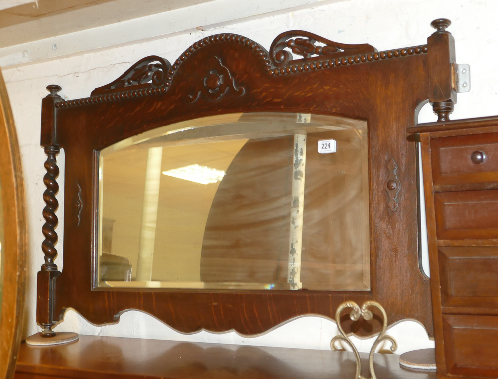 1920's oak framed bevelled wall mirror with barley twist columns