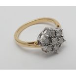 Diamond snowflake style cluster ring,on 9ct yellow gold shank,