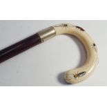 Japanese Shibayama ivory topped walking cane