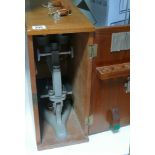 Laboratory microscope in wooden carry box