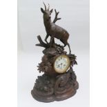 Striking Black Forest wall clock in carved oak case with mounted deer and pheasant