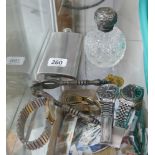 Various watches, dressing table jar, stainless steel hip flask etc.