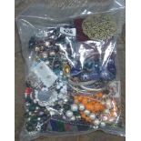 Assorted bag of costume jewellery and beads - ideal for crafters and jewellery makers.