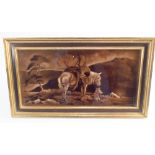 Victorian Minton tile plaque depicting a highland scene - frame measures 8" by 14"